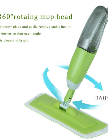 HEALTHY SPRAY MOP WITH REMOVABLE WASHABLE CLEANING MICROFIBER PAD AND INTEGRATED WATER SPRAY MECHANISM