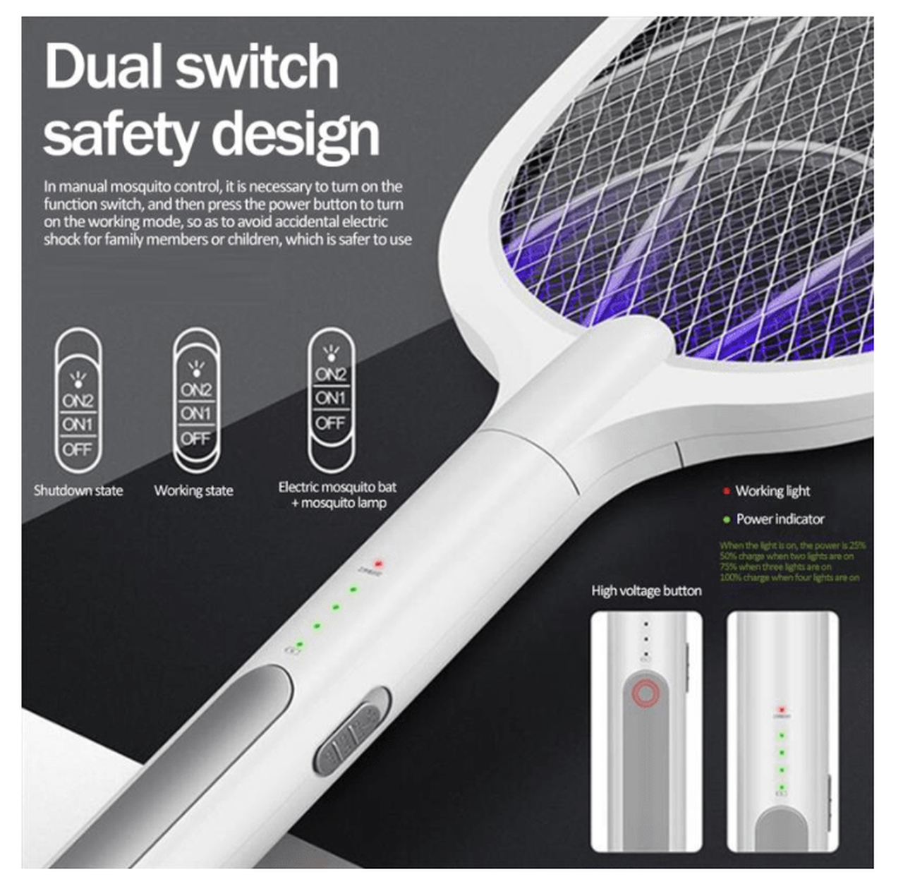 2 in 1 Mosquito USB Rechargeable Racket and Bug Zapper